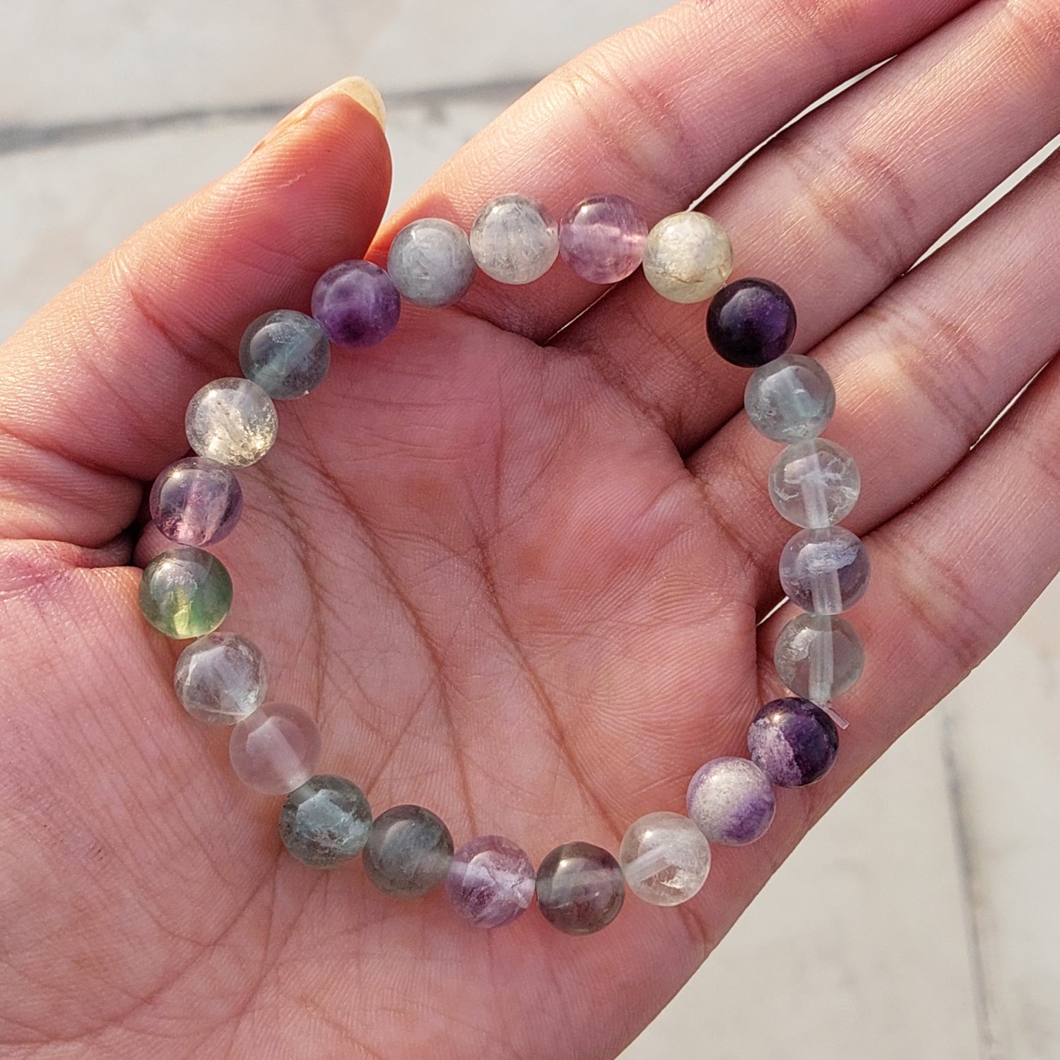 MantraMani® Certified Fluorite 8mm Natural Stone Bracelet — Mental Focus • Aura Cleansing • Protection | 100% Natural Stone
