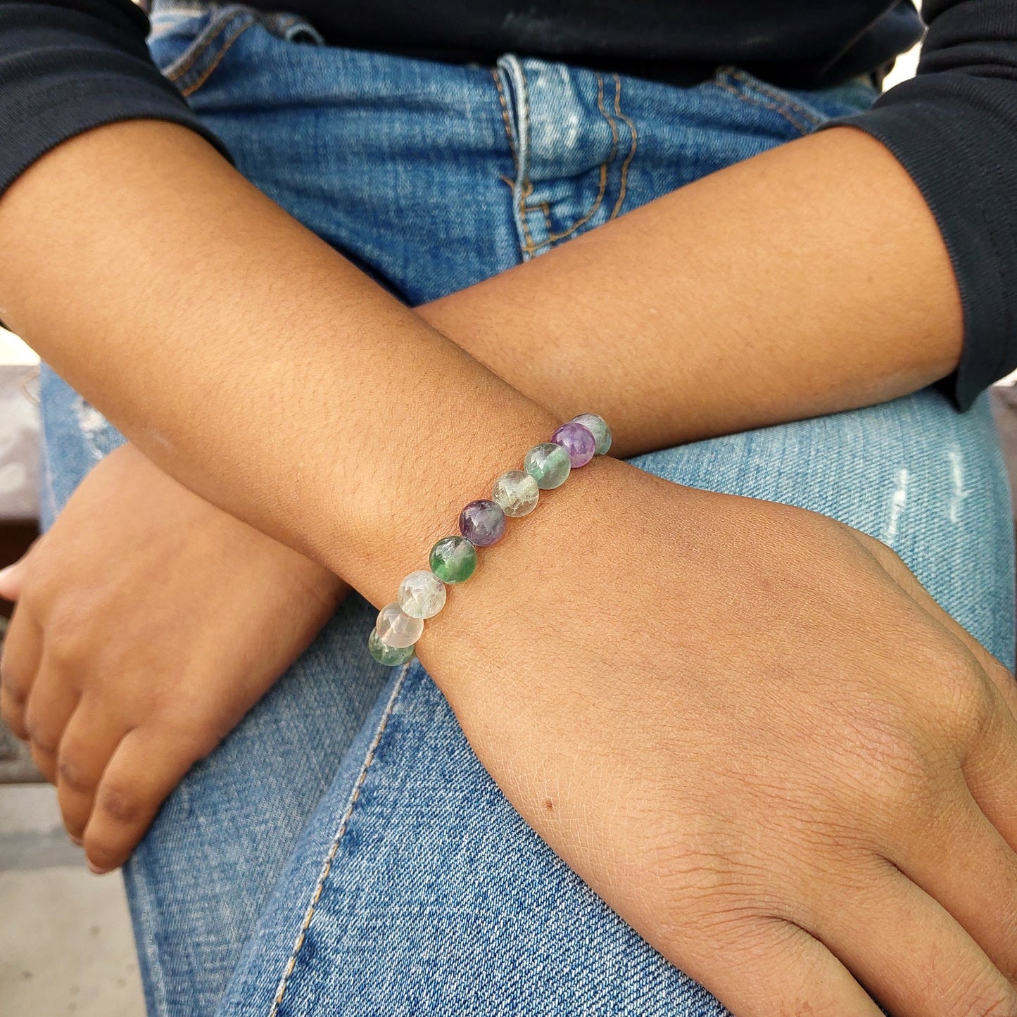 MantraMani® Certified Fluorite 8mm Natural Stone Bracelet — Mental Focus • Aura Cleansing • Protection | 100% Natural Stone