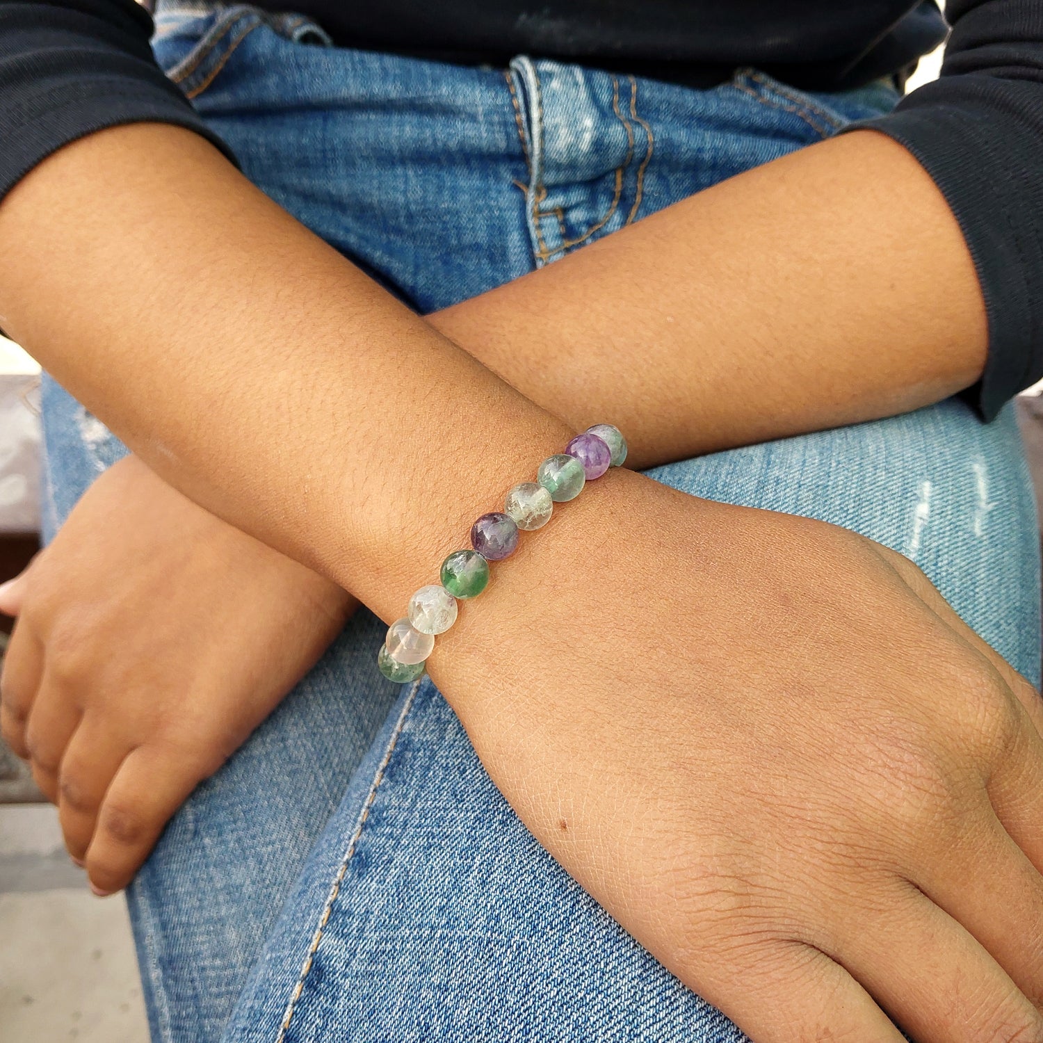 MantraMani® Certified Fluorite 8mm Natural Stone Bracelet — Mental Focus • Aura Cleansing • Protection | 100% Natural Stone