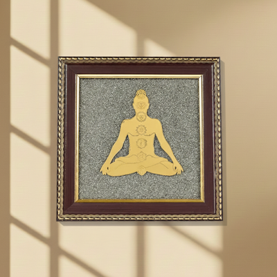 MantraMani® Meditating 7 Chakra Body Raw Pyrite Frame for Energy Alignment for Frame