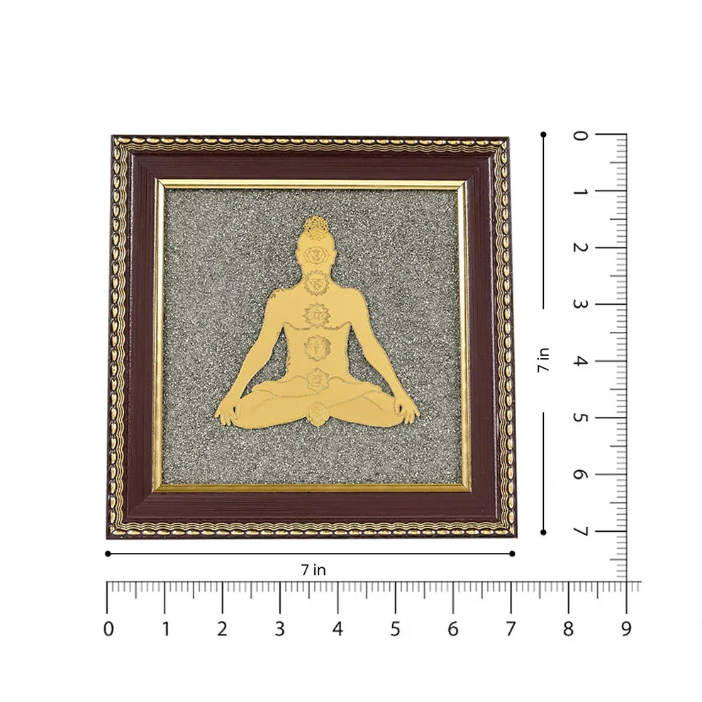 MantraMani® Meditating 7 Chakra Body Raw Pyrite Frame for Energy Alignment