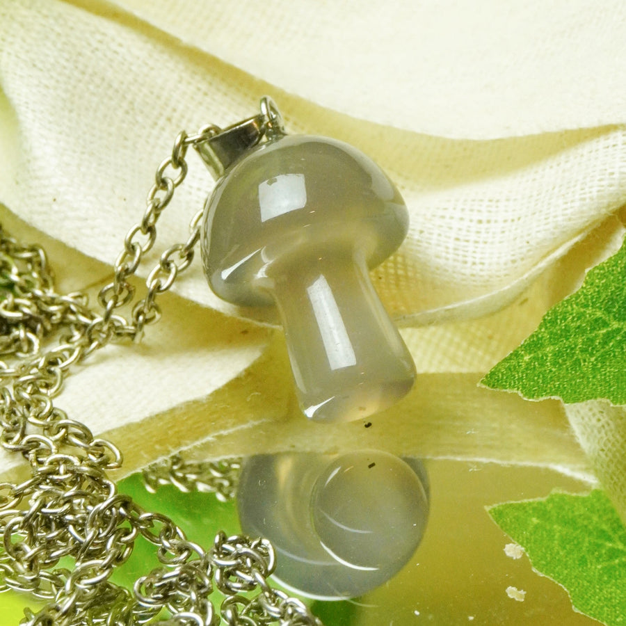 MantraMani® Grey Agate Crystal Mushroom Pendant