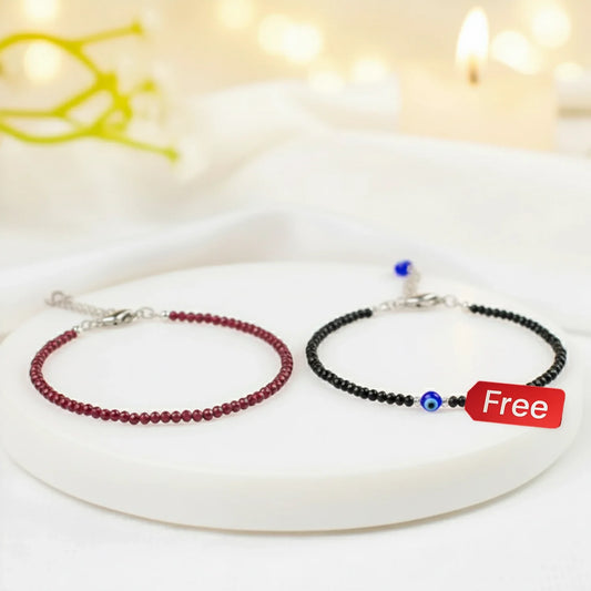 MantraMani® Garnet Anklet with FREE Black Tourmaline Anklet with Evil Eye Charm - MantraMani® Authentic Vedic Gemstone