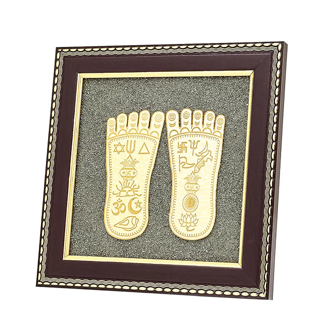 MantraMani® Raw Pyrite Frame with Goddess Laxmi Charan Paduka with FREE Raw Pyrite Stone