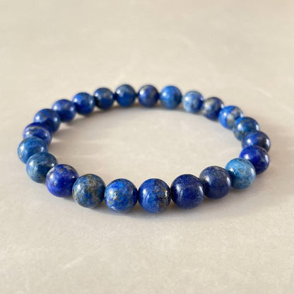 MantraMani® Lapis Lazuli Round 8 mm Bead Bracelet for Harmony & Healing — Wisdom & Truth • Communication • Third Eye Activation | Certified Natural Stone