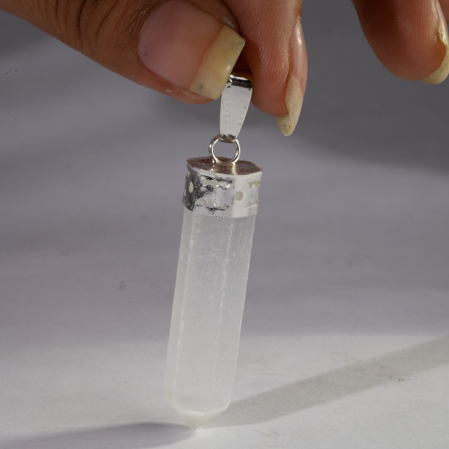 MantraMani® Selenite Crystal Point Pendant | Natural Crystal Jewelry for Clarity, Spiritual Wellness & Elegant Style