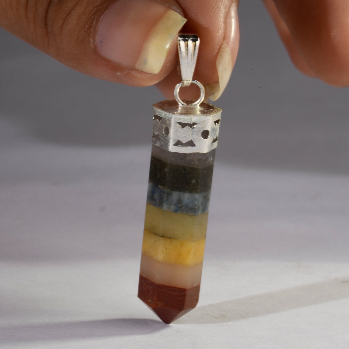 MantraMani® Seven Chakra Crystal Point Pendant | Natural Chakra Healing Pendant for Balance, Meditation & Spiritual Wellness