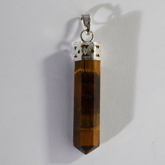 MantraMani Tiger's Eye Crystal Point Pendant - MantraMani® Authentic Vedic Gemstone