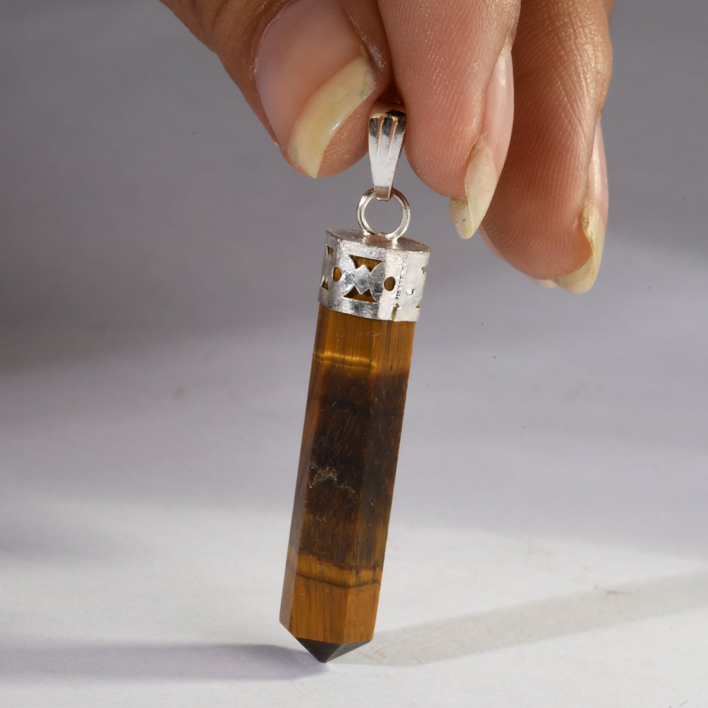 MantraMani Tiger's Eye Crystal Point Pendant