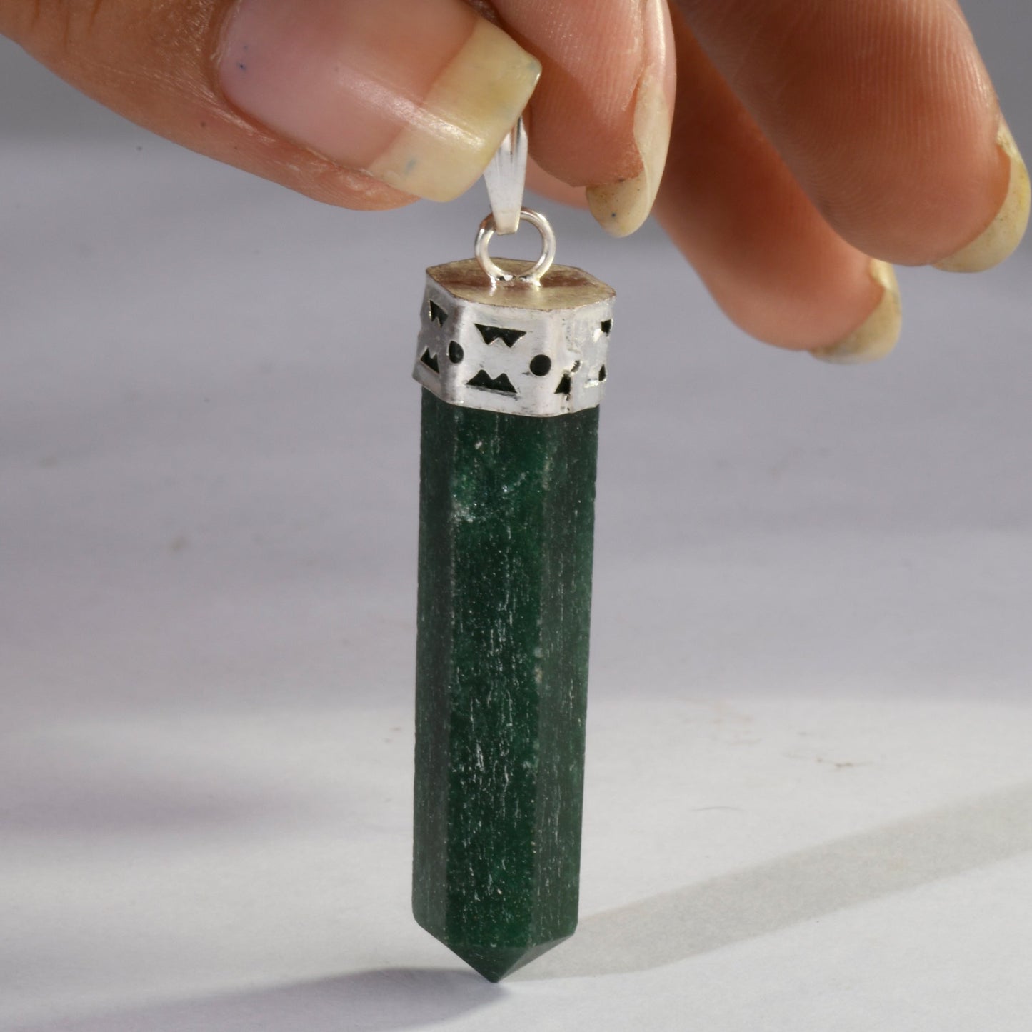 MantraMani® Green Jade Crystal Point Pendant