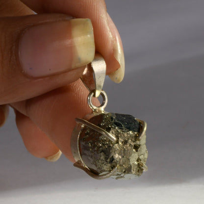 MantraMani Pyrite Cluster Crystal and Stone Necklace Cluster Pendant Jewellery