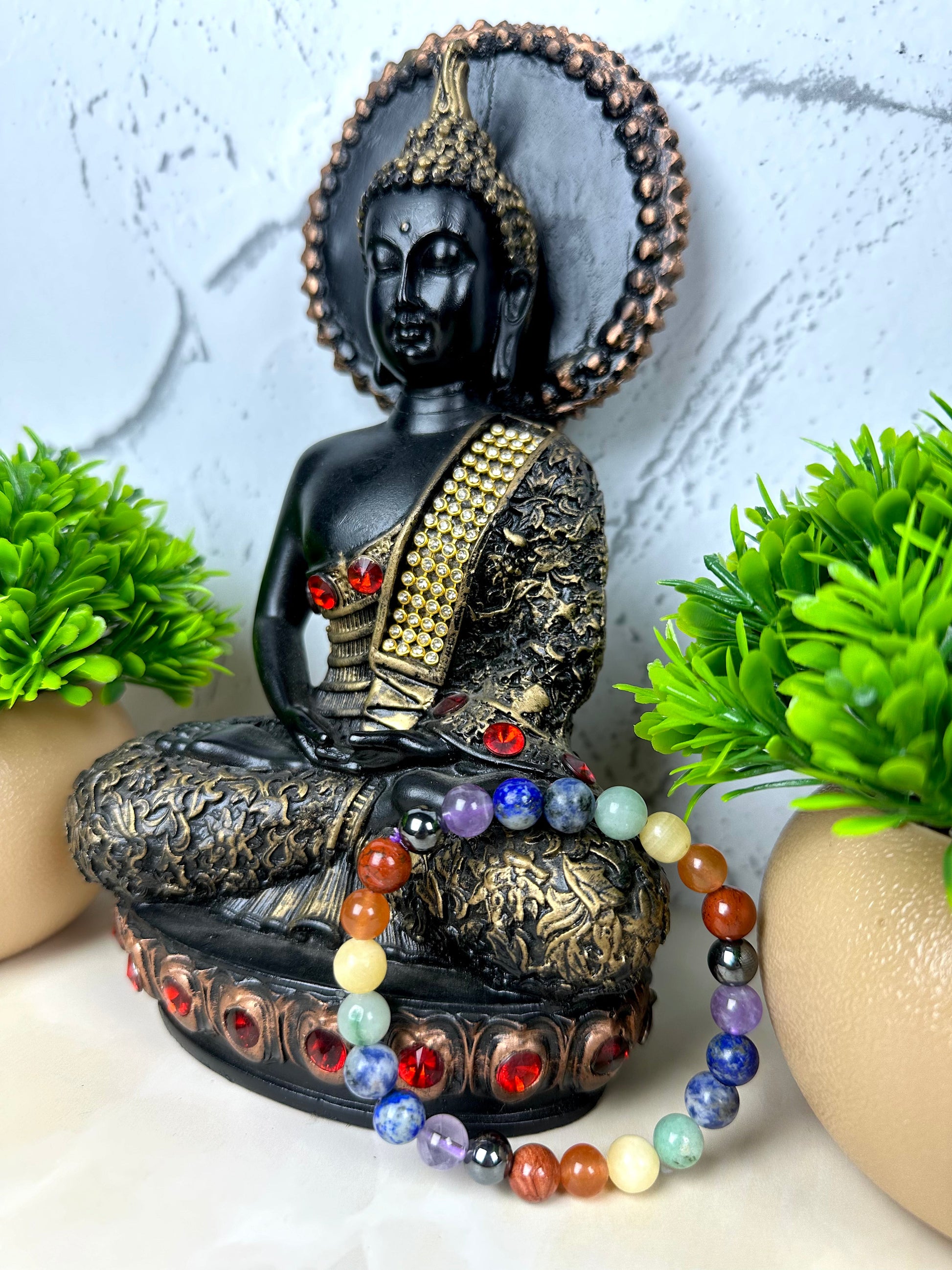 MantraMani® Lava Stone with 7 Chakra Bracelet (Elastic) — Full Chakra Balance • Energy Alignment • Holistic Healing | Certified Natural Stone