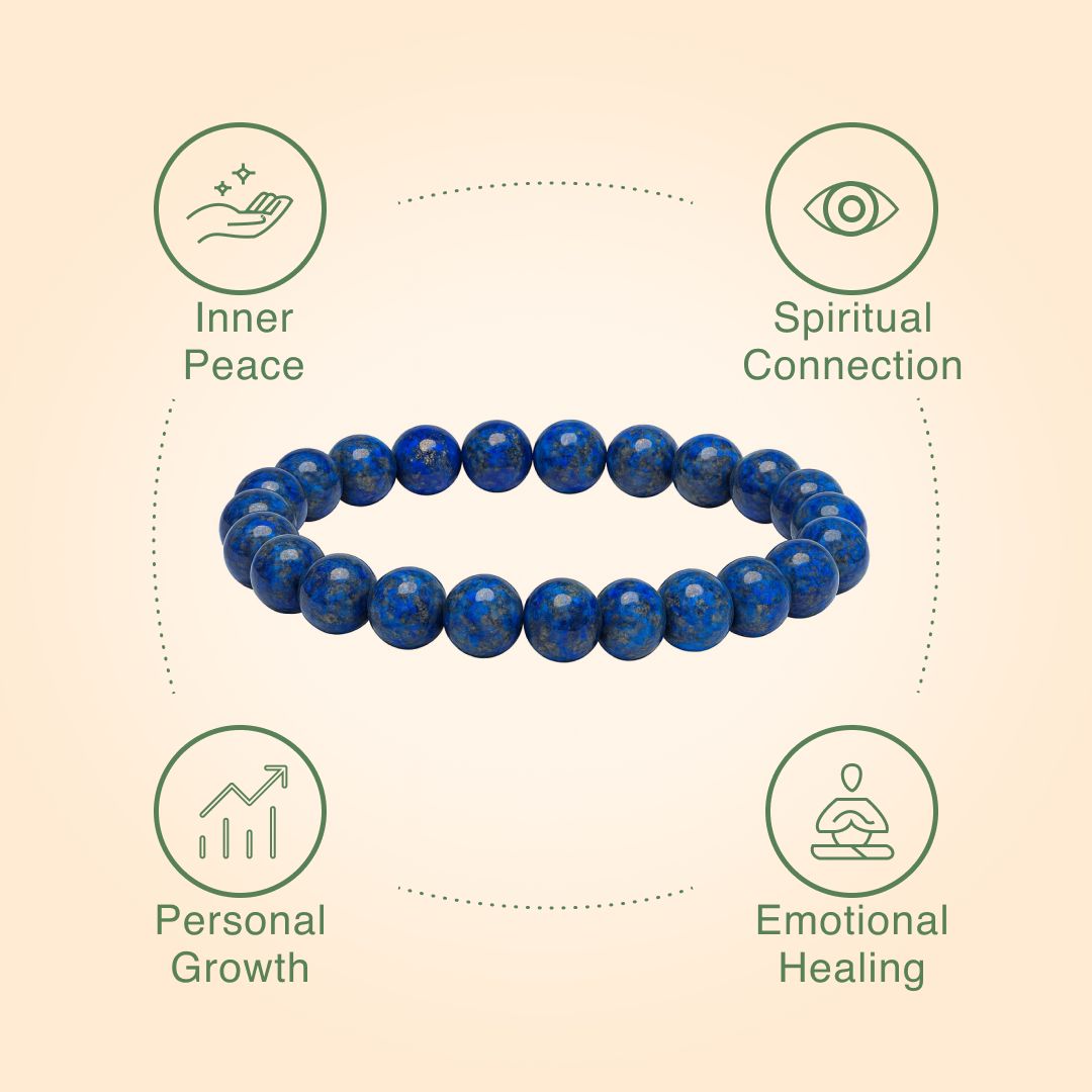 MantraMani® Lapis Lazuli Round 8 mm Bead Bracelet for Harmony & Healing — Wisdom & Truth • Communication • Third Eye Activation | Certified Natural Stone