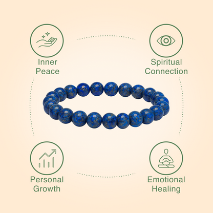 MantraMani® Lapis Lazuli Round 8 mm Bead Bracelet for Harmony & Healing — Wisdom & Truth • Communication • Third Eye Activation | Certified Natural Stone