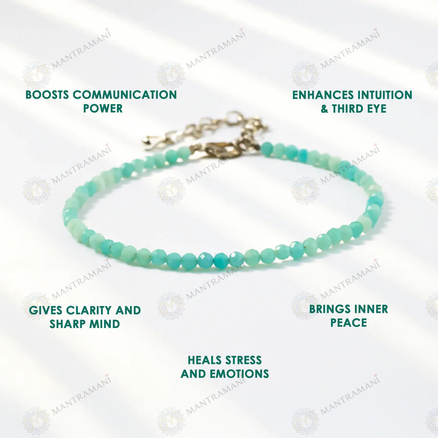 MantraMani® Amazonite Diamond Cut Anklet: Enhances Love, Calms Your Mind, Beautifies Skin