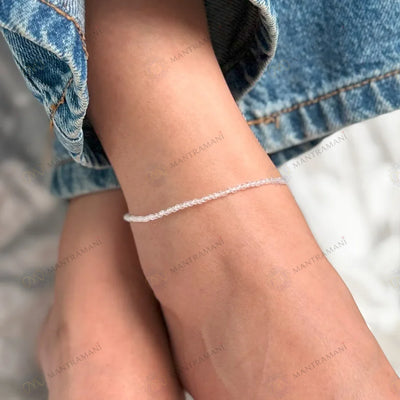 MantraMani® Moonstone Anklet- Intuition, Emotional Balance, Beauty and Divine feminine energy for Anklet