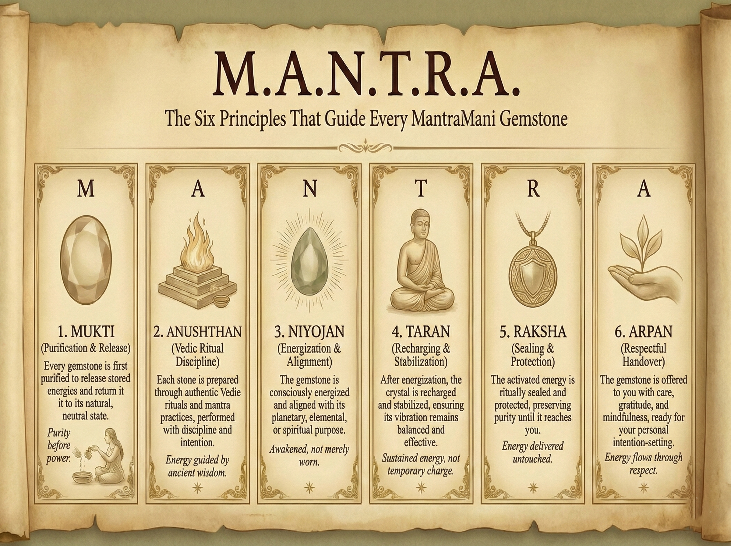 M.A.N.T.R.A. - The six principles that guide every MantraMani gemstone