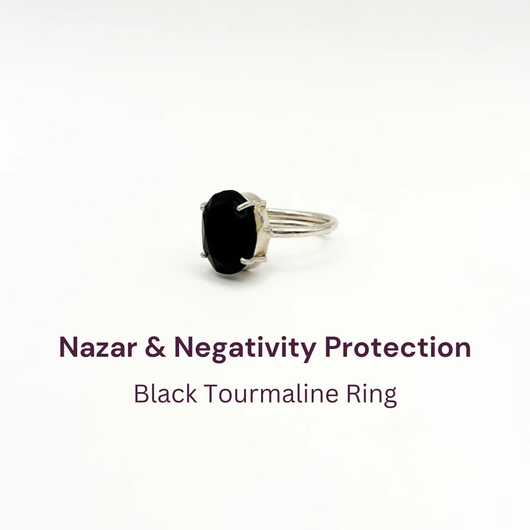 Minimalist Black Tourmaline German Silver Ring