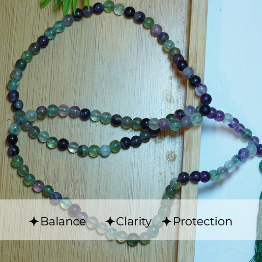MantraMani® Multi Fluorite 6 MM Jup Mala – Mental Clarity, Emotional Balance & Intuition
