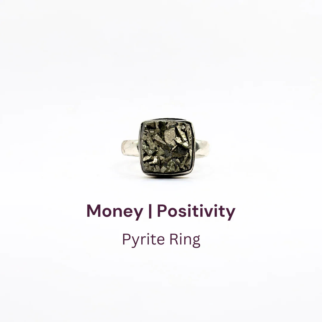 Pyrite Ring Natural Square Plain Adjustable