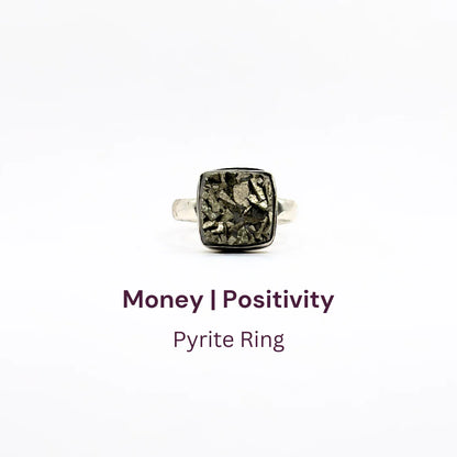 Pyrite Ring Natural Square Plain Adjustable
