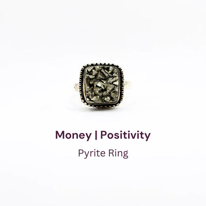 Pyrite Ring Natural Square Dotted Adjustable