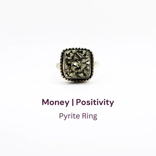 Pyrite Ring Natural Square Dotted Adjustable
