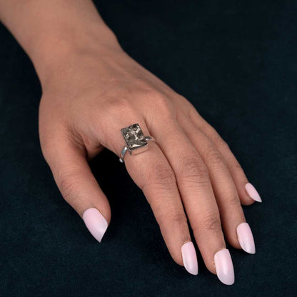 Pyrite Ring Original Natural Rectangle Plain Adjustable