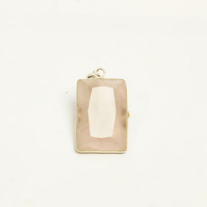 MantraMani Rose Quartz Crystal Silver Pendant