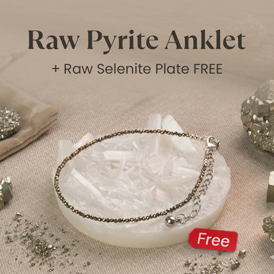 MantraMani® SELENITE & PYRITE (Chandramani / Suvarnaprastha) – Anklet & Plate |