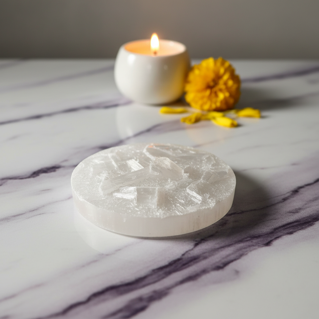 MantraMani® SELENITE (Chandramani) – Plate | Cleansing, Charging other crystals,