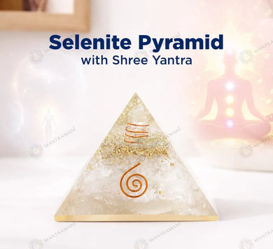 MantraMani® Selenite Pyramid with Shree Yantra – Energy Cleansing & Spiritual Clarity