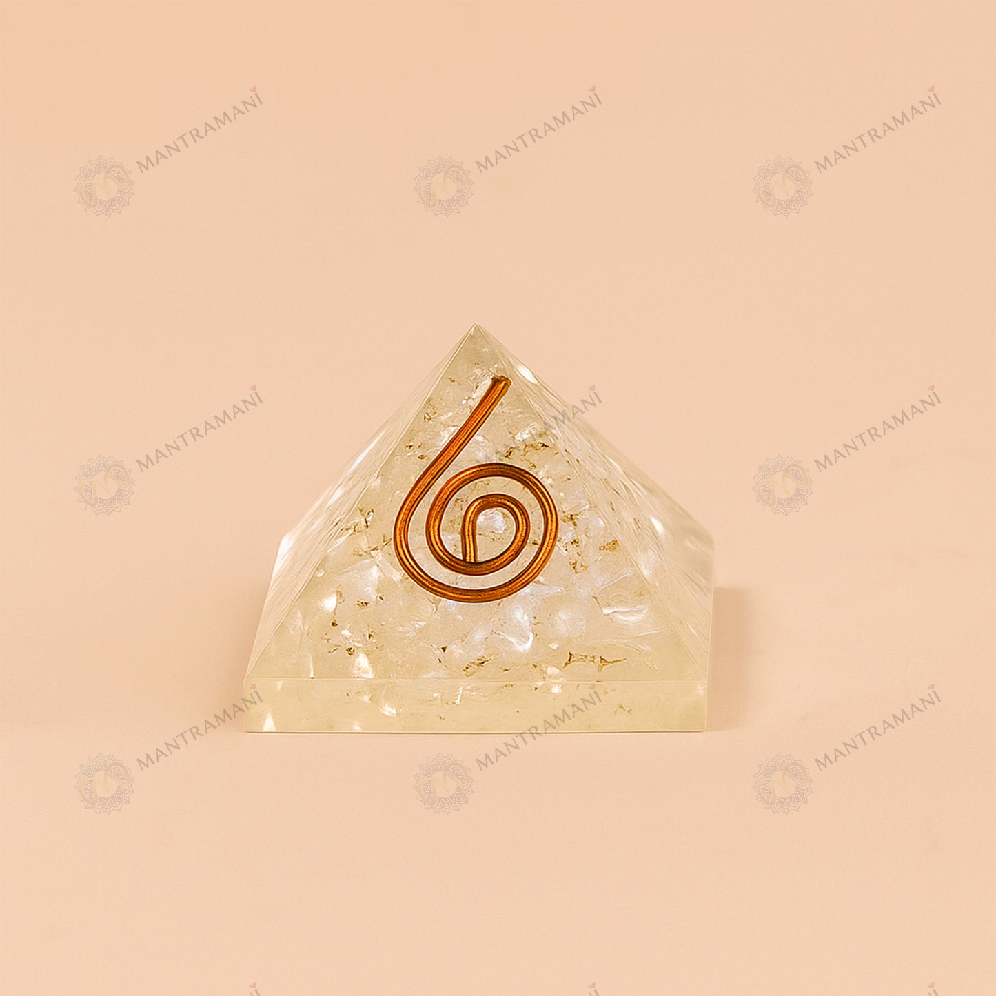 MantraMani® Selenite Pyramid with Shree Yantra – Energy Cleansing & Spiritual Clarity