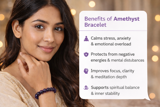 MantraMani™ Amethyst Bracelet for Stress & Anxiety | For Protection, Focus & Spiritual Balance