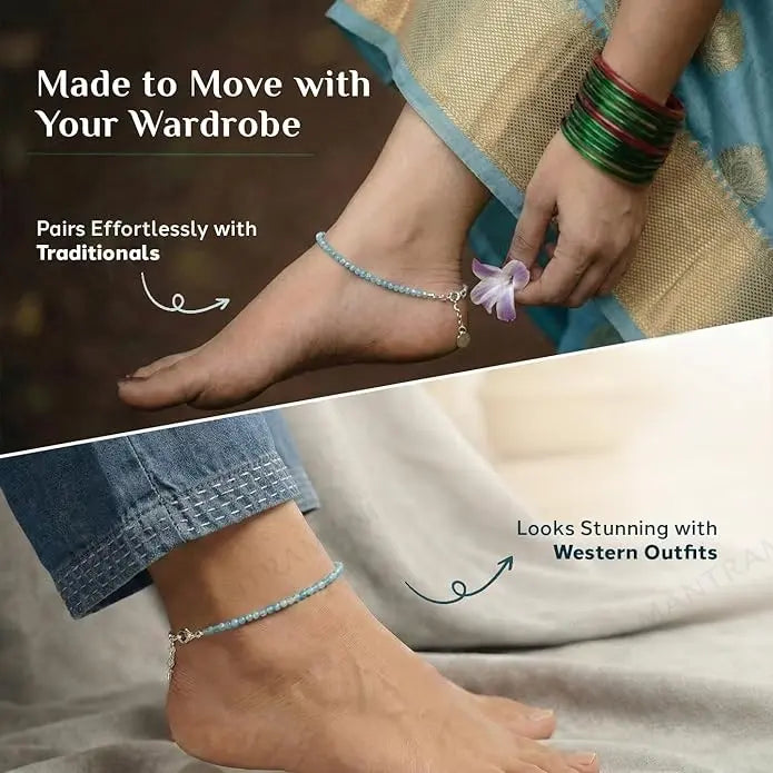 MantraMani® Healing Stone Apatite Anklets: Encourage Manifestation and Protect Aura