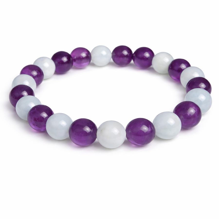 MantraMani® Aquarius Zodiac Birthstone Crystal Bracelet- 8 mm- Kumbh Rashi Crystal Bracelet