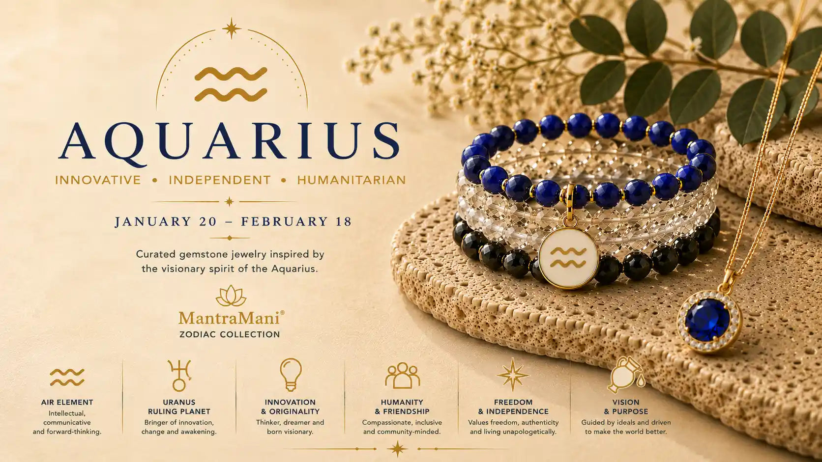Aquarius Birthstone Bracelets & Zodiac Jewelry