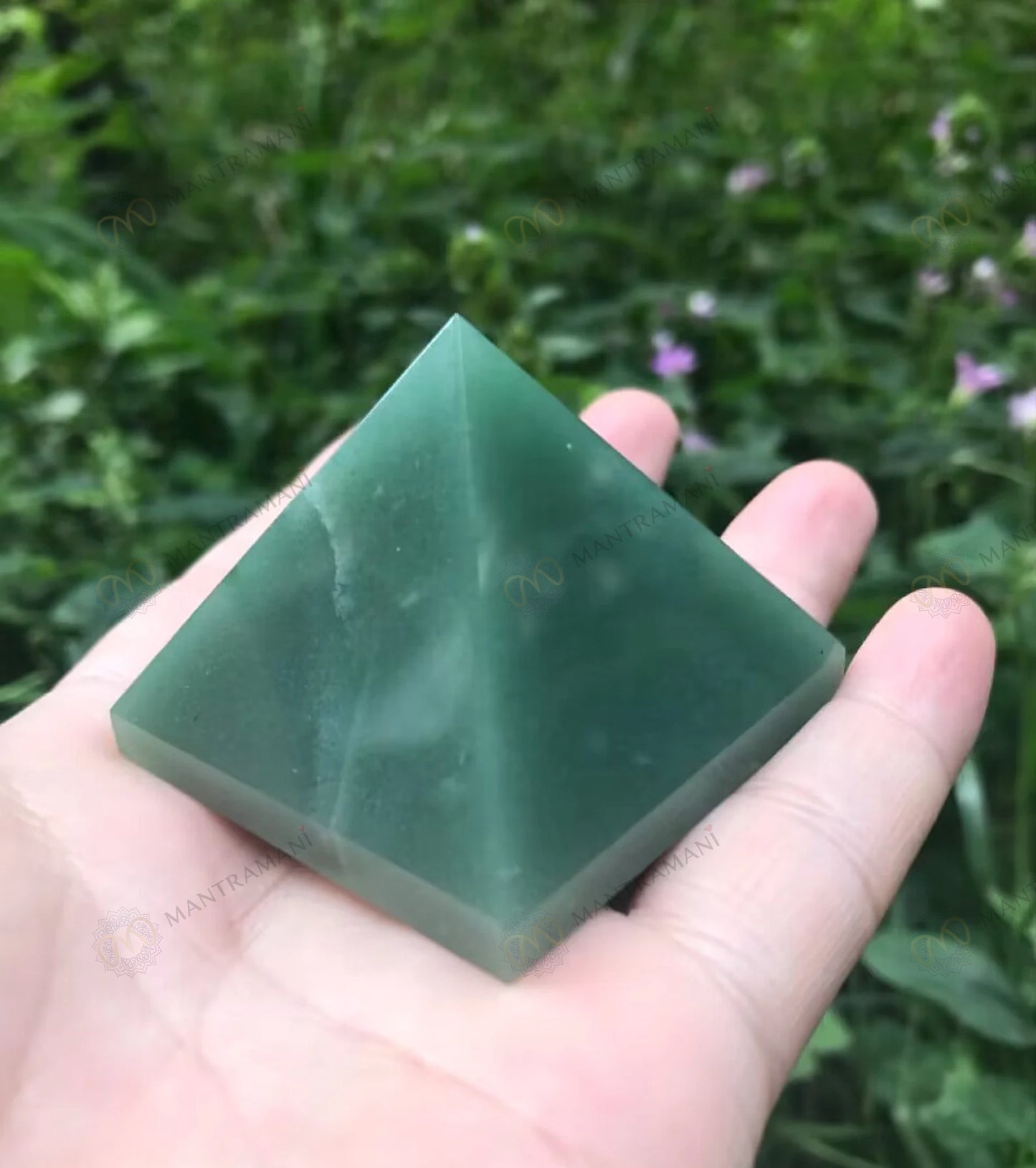 MantraMani® Green Aventurine Crystal Pyramid – Luck, Growth & Success Energy Pyramid