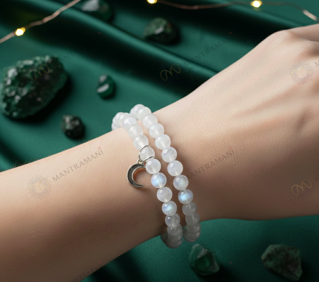 MantraMani® Lunar Grace™ – Signature Moonstone Bracelet for Women | Feminine Energy, Fertility Support & Hormonal Balance | Calm, Clarity, Emotional Healing & Inner Peace