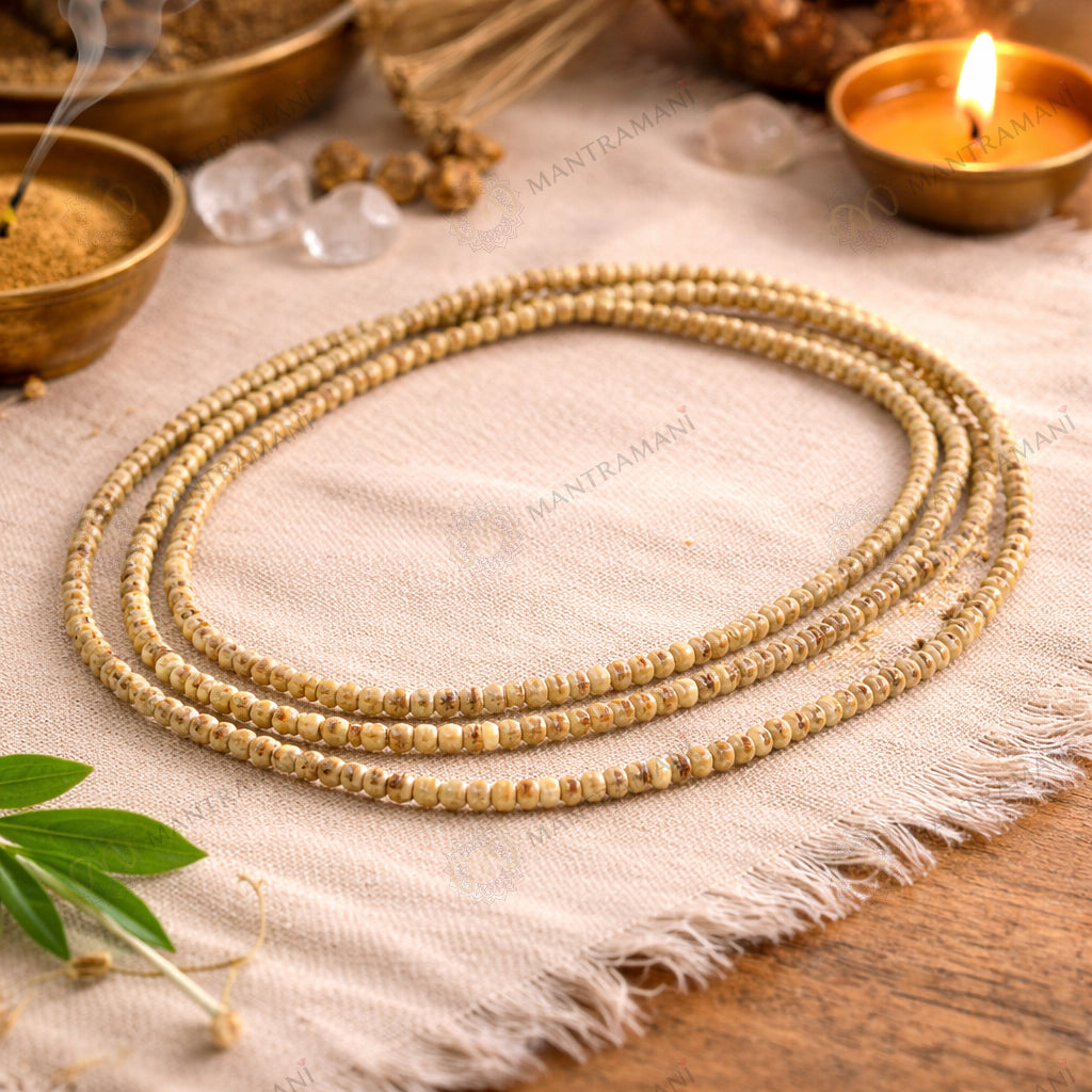 MantraMani® Bel Wood Mala — Small Beads “Bel Mala / बेल माला / বেল মালা” (3-Round) for Devotion, Japa & Daily Wear