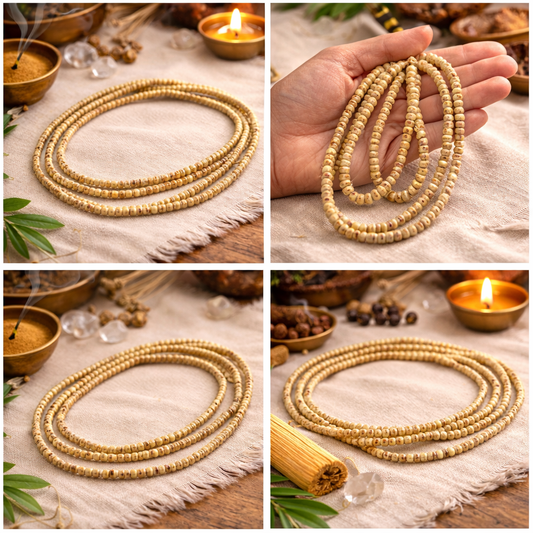 MantraMani™ Bel Wood Mala — Small Beads “Bel Mala / बेल माला / বেল মালা” (3-Round) for Devotion, Japa & Daily Wear