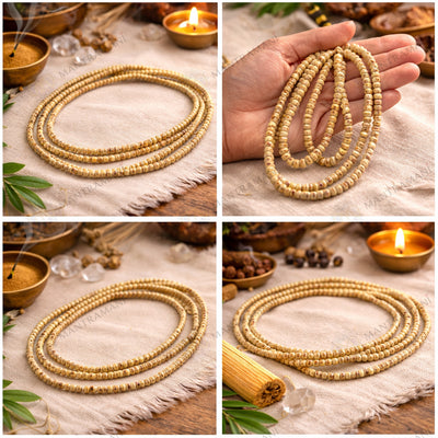 MantraMani® Bel Wood Mala — Small Beads “Bel Mala / बेल माला / বেল মালা” (3-Round) for Devotion, Japa & Daily Wear gemstone bracelet