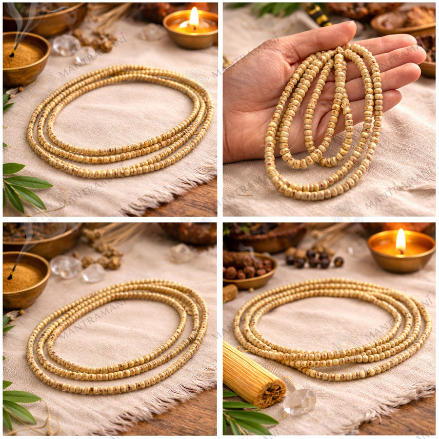 MantraMani® Bel Wood Mala — Small Beads “Bel Mala / बेल माला / বেল মালা” (3-Round) for Devotion, Japa & Daily Wear