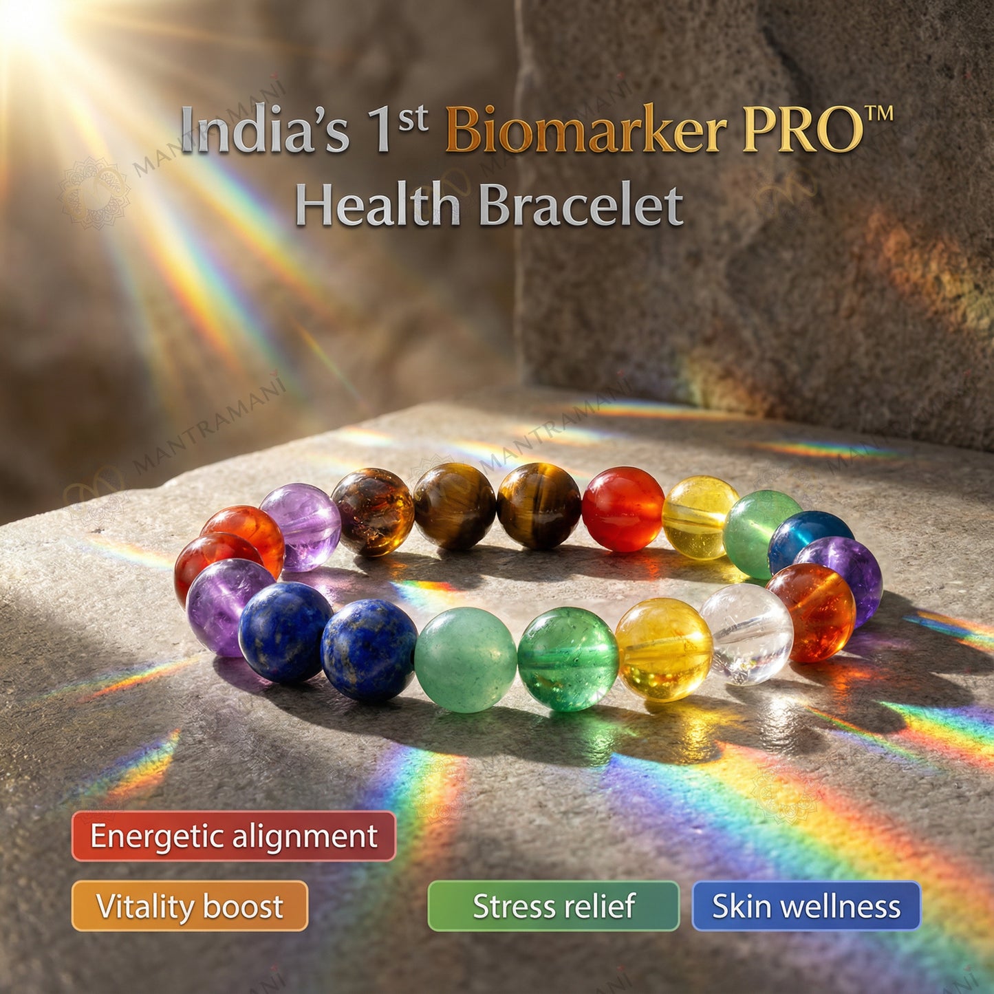 MantraMani® BioMarker PRO™ Wellness Bracelet | India’s 1st Mineral-Skin Contact & Sunlight-Activated Energy Bracelet for Stress, Focus & Daily Health Support