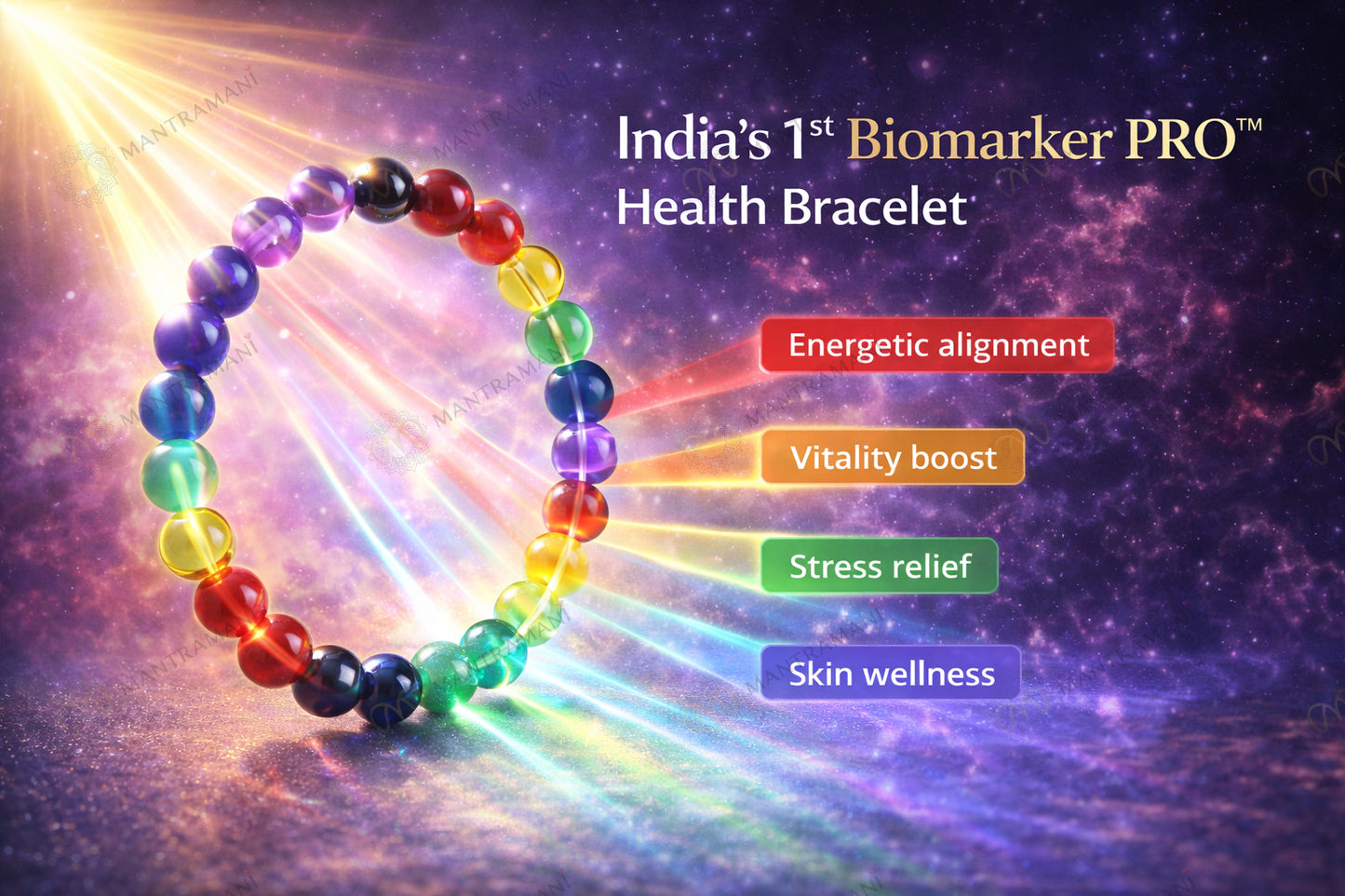 MantraMani® BioMarker PRO™ Wellness Bracelet | India’s 1st Mineral-Skin Contact & Sunlight-Activated Energy Bracelet for Stress, Focus & Daily Health Support