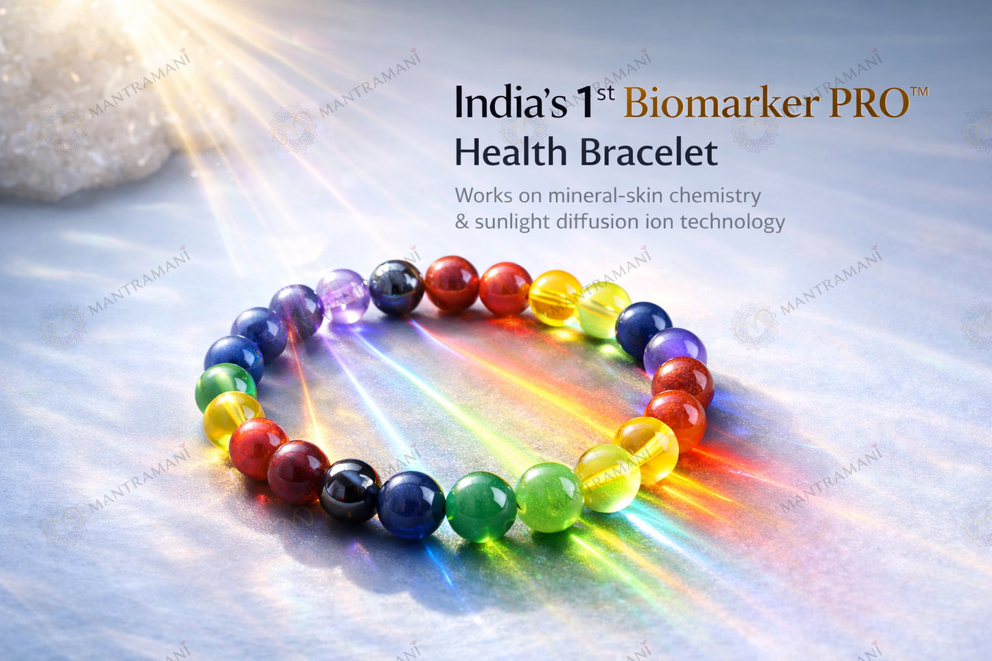 MantraMani® BioMarker PRO™ Wellness Bracelet | India’s 1st Mineral-Skin Contact & Sunlight-Activated Energy Bracelet for Stress, Focus & Daily Health Support