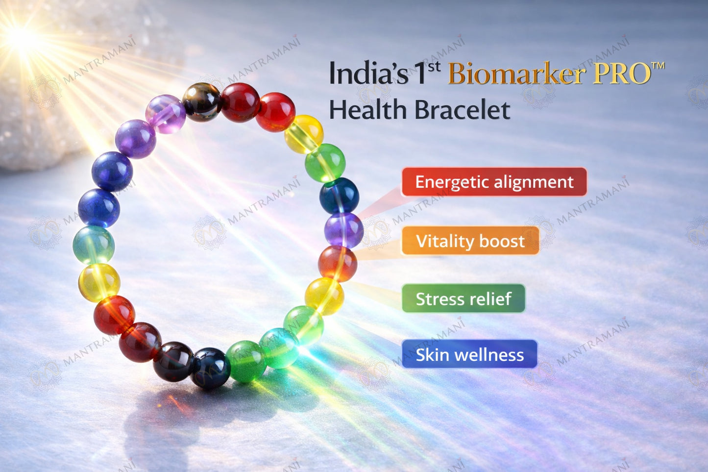MantraMani® BioMarker PRO™ Wellness Bracelet | India’s 1st Mineral-Skin Contact & Sunlight-Activated Energy Bracelet for Stress, Focus & Daily Health Support