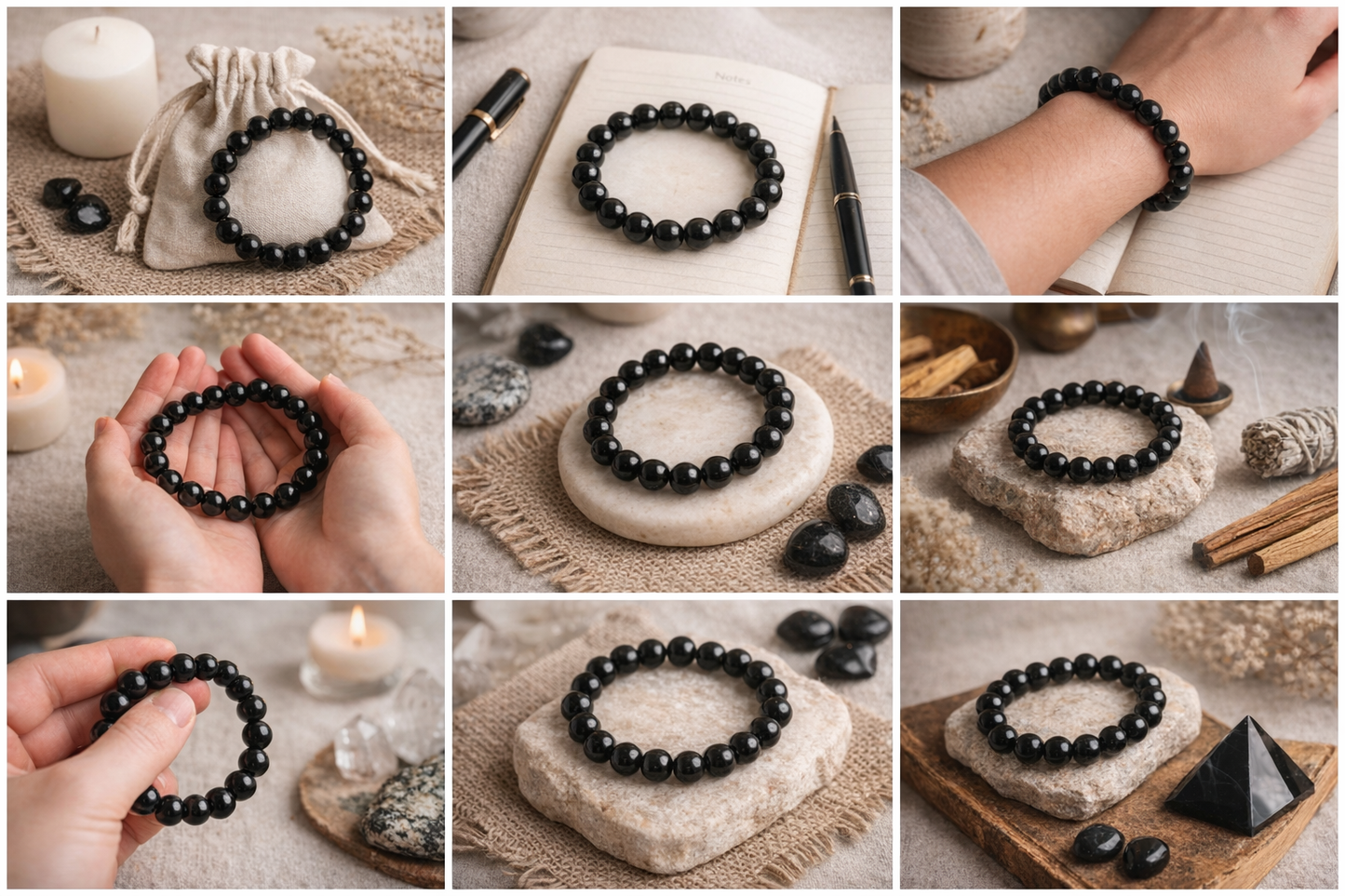 MantraMani™ Éclipse Noire — Black Tourmaline Protection Bracelet