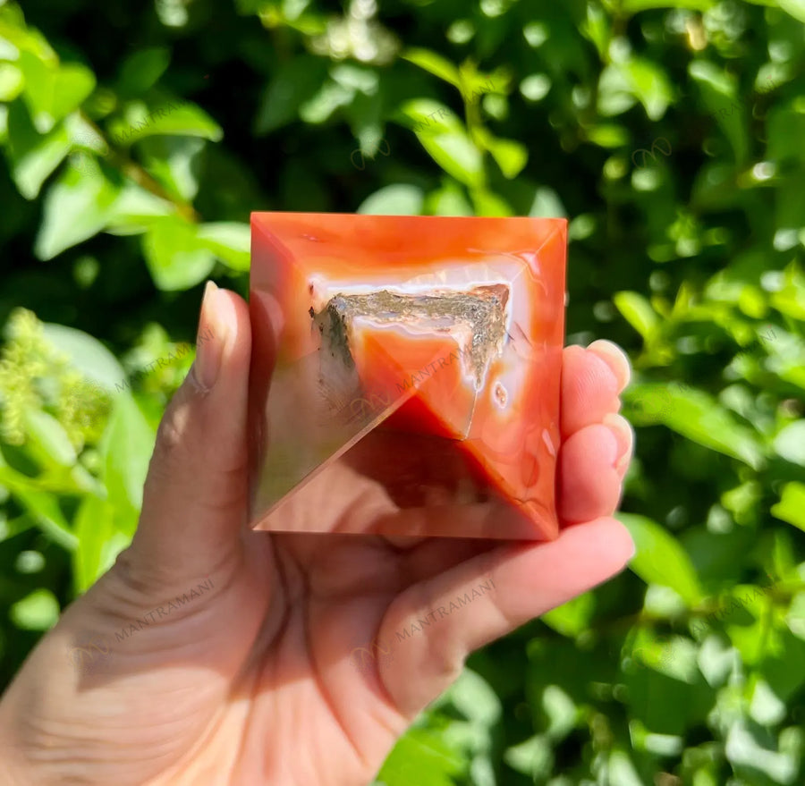 MantraMani® Carnelian Pyramid – Confidence, Motivation & Energy Boost Crystal Pyramid