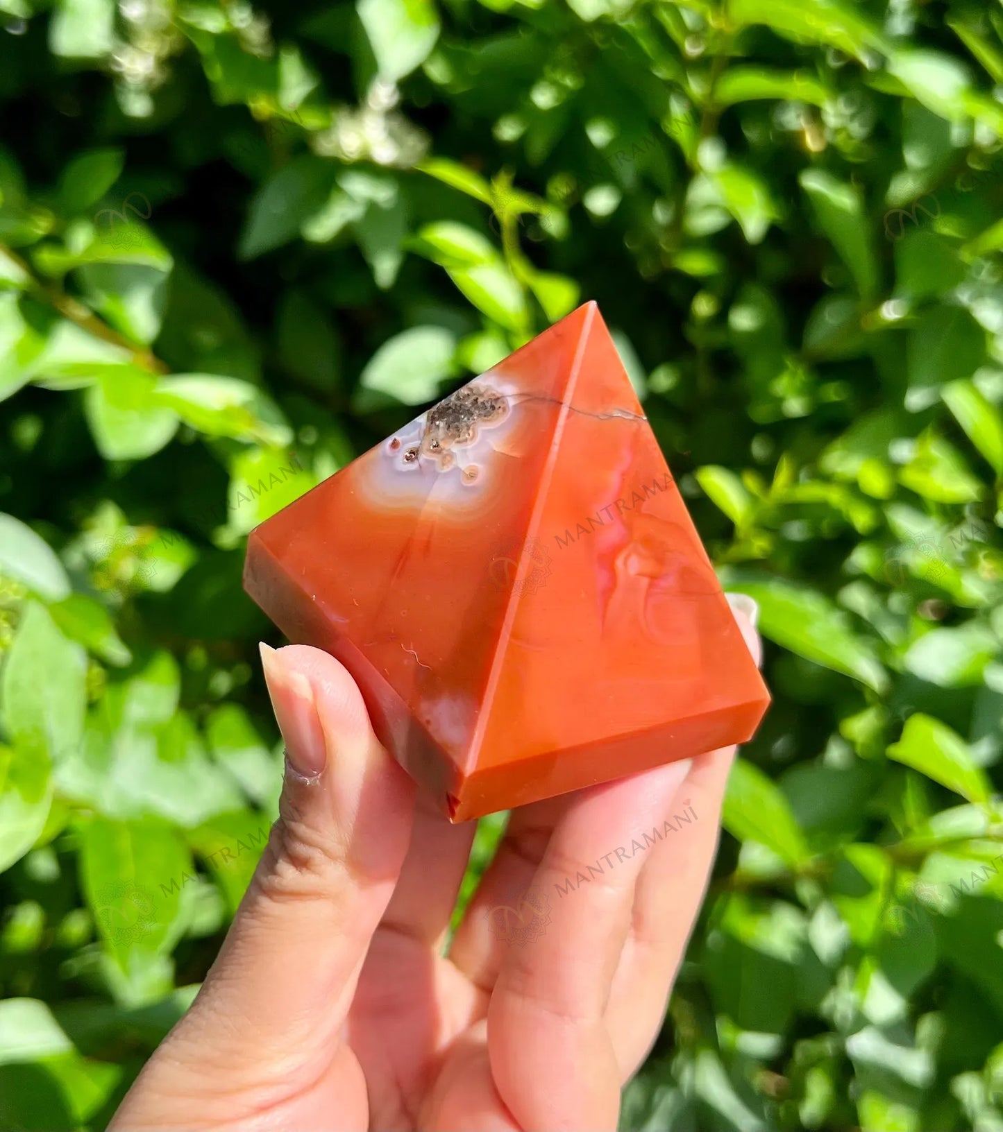 MantraMani® Carnelian Pyramid – Confidence, Motivation & Energy Boost Crystal Pyramid
